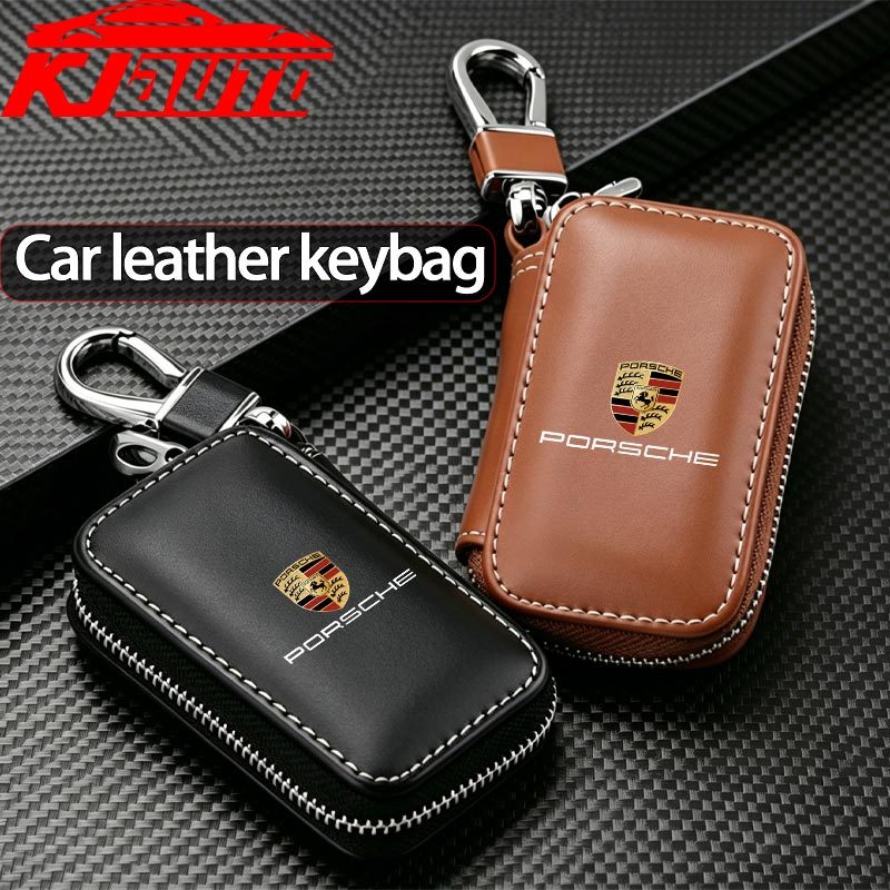 Capa Protetora Para Chave De Carro Em Couro Porsche Com Chaveiro Carrera macan Cayenne Cayman 718 Boxster 911 Panamera A