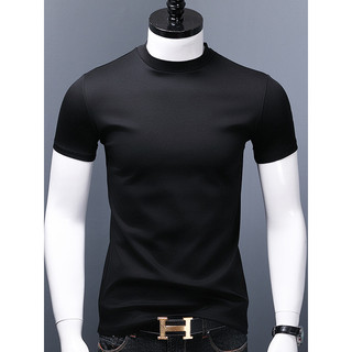 Camiseta masculina de algodão mercerizado com gelo de alta qualidade, camisa de fundo fino, primavera pequena, gola alta