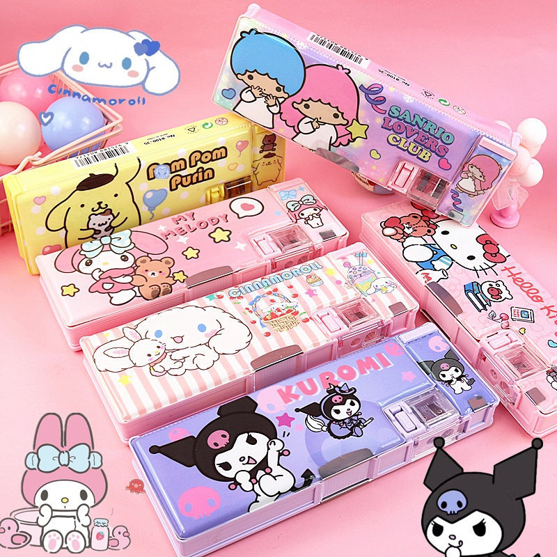 Estojo de Lápis Dupla Face Sanrio Kuromi Heidi Gato Material Escolar My Melody