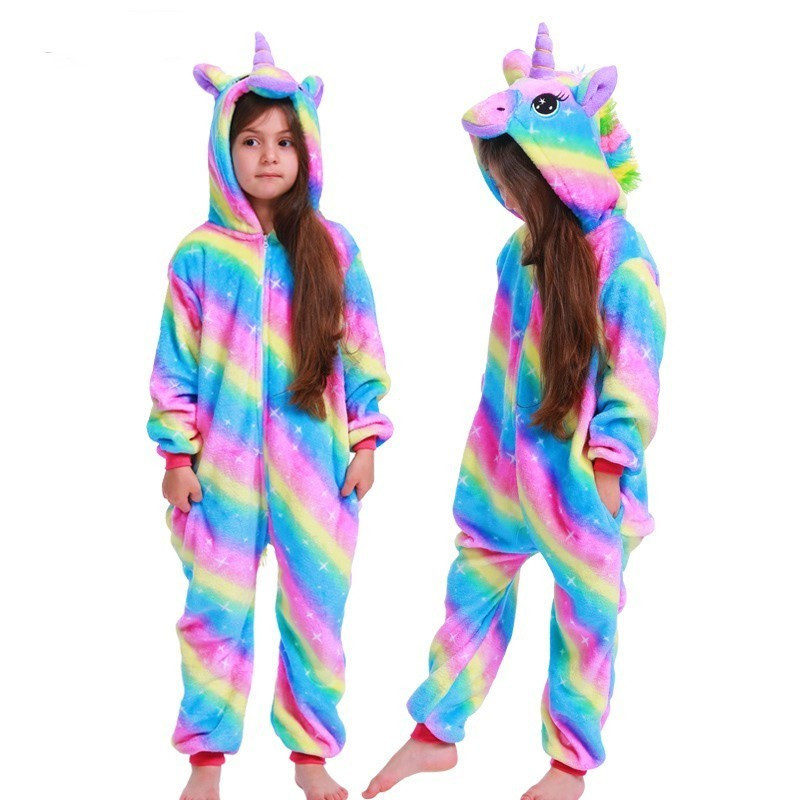 Pijama Infantil De Unicórnio , Macacão De Flanela Com Capuz Aconchegante , Fantasia De Cosplay De Animal Fofo , Roupa De
