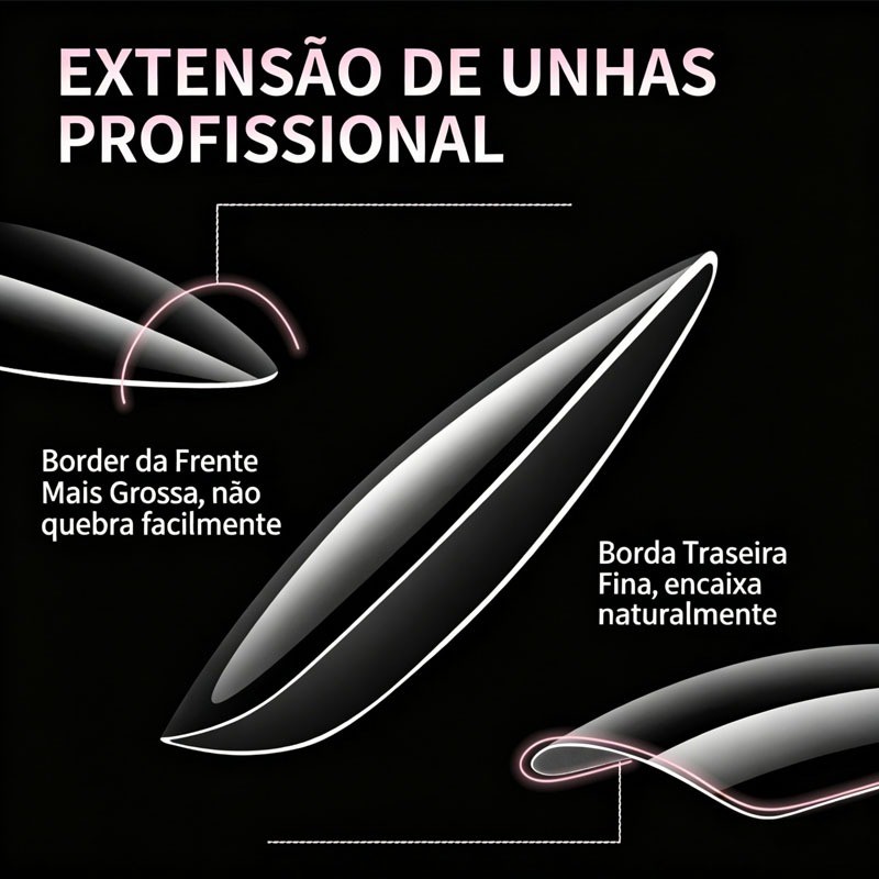 Kit100 Unhas Postiças Soft Gel Almond Transparente 10 Tamanhos Perfeitas para Alongamento e Decoração Profissional Unhas