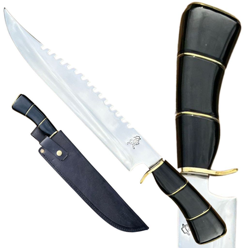 Faca Bowie Artesanal Bushcraft Aço Inox Chifre Bufalo 10 Pol