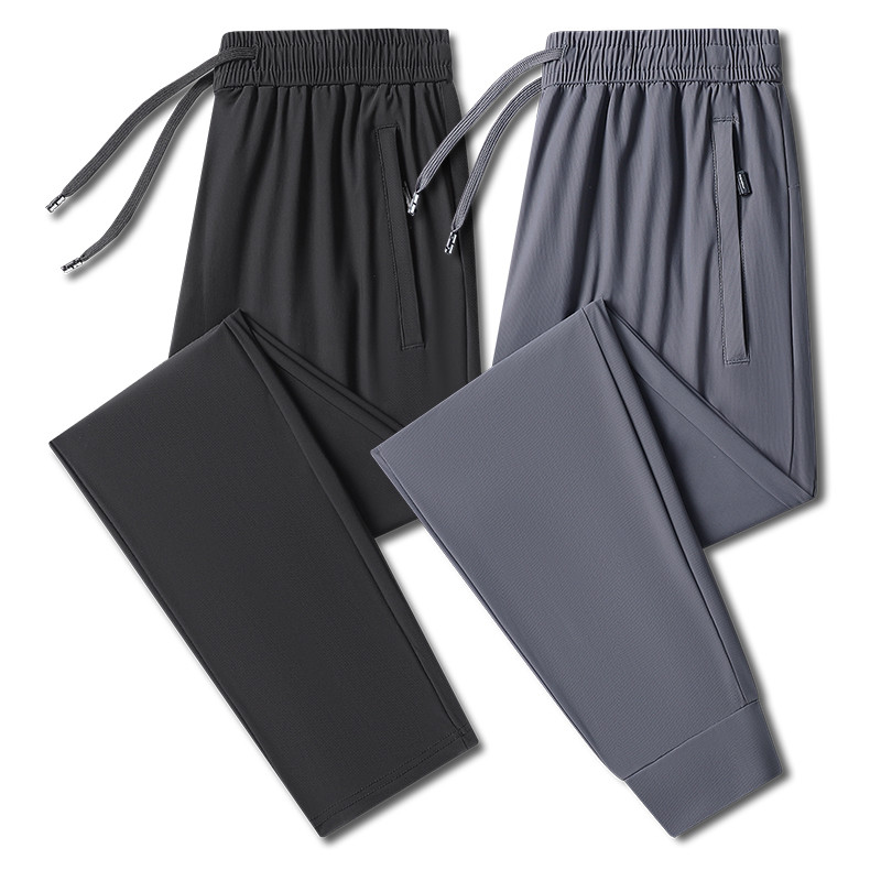 7XL Calça Masculina Plus Size De Seda Gelada Verão Cortada Cônica Solta Esportiva Casual Jogger Longa