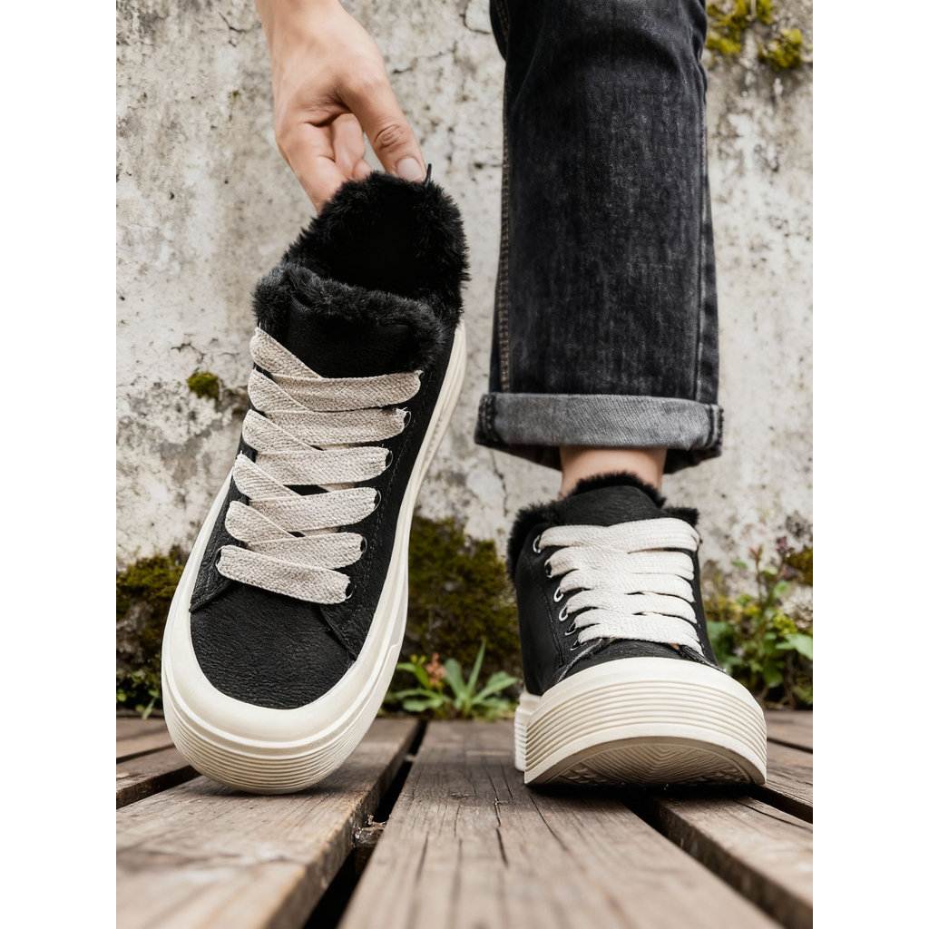 Sapatos masculinos de lã de lã tênis de inverno sapatos de algodão de cano médio couro Casual versão coreana botas de ne