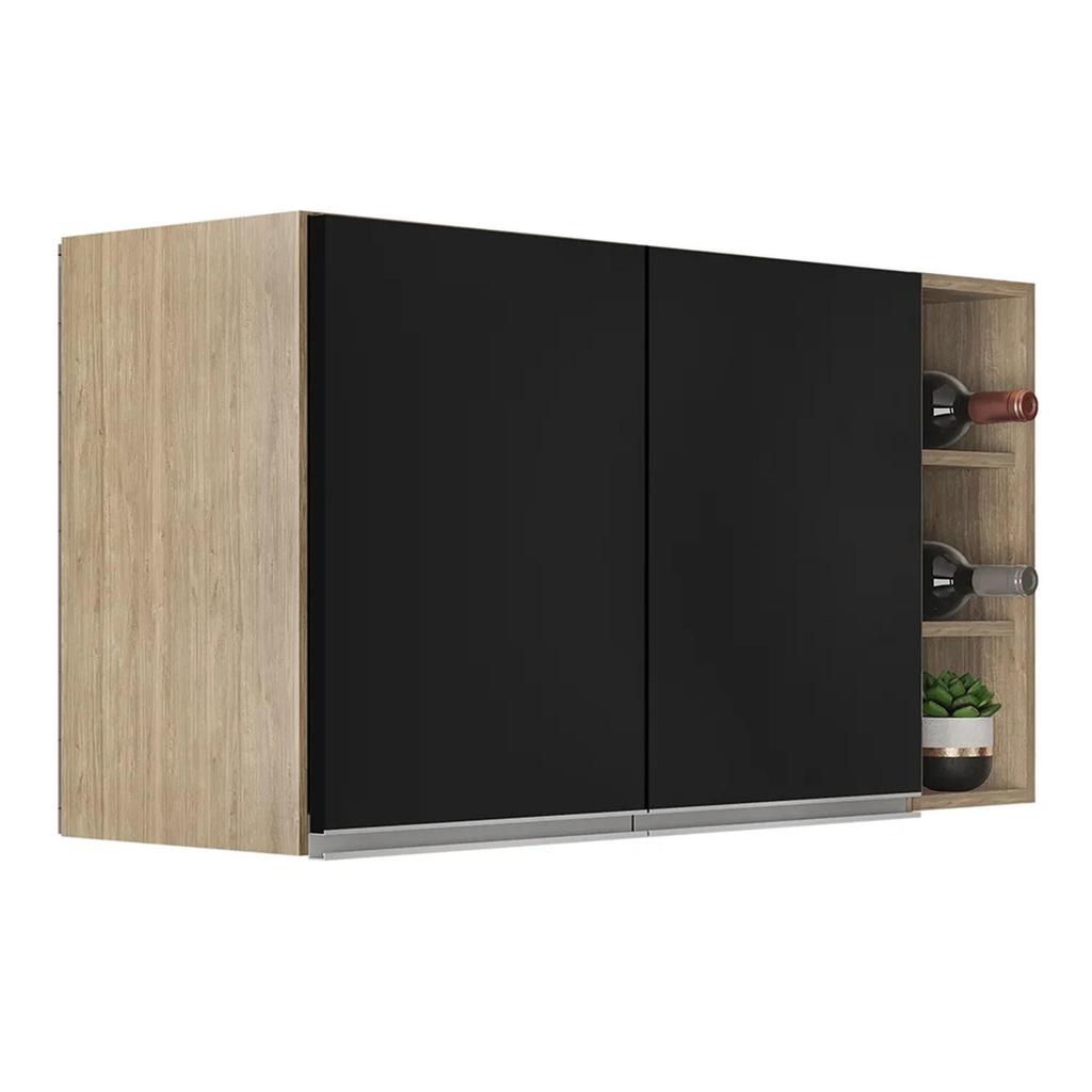 Armário de Cozinha Aéreo Califórnia 80cm e Nicho Garrafeiro 20cm Riad Castanho/P