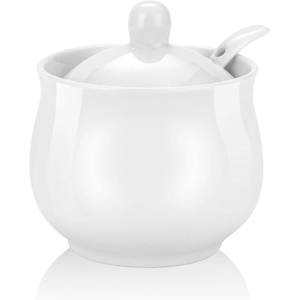 Pote de Açúcar de Cerâmica Branca Estilo Fazenda de 7oz com Tampa e Colher, Pote de Sal para Mesa de Café, Pote de Porce