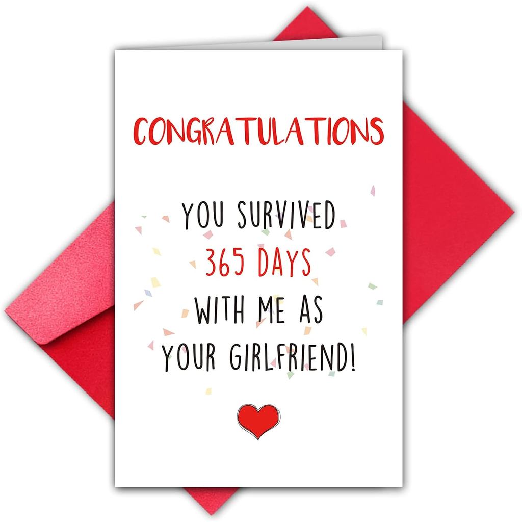 TQDaiker 1 Year Anniversary Card for Boyfriend, 1st Anniversary Card from Girlfriend, First Anniversary Card (You Surviv