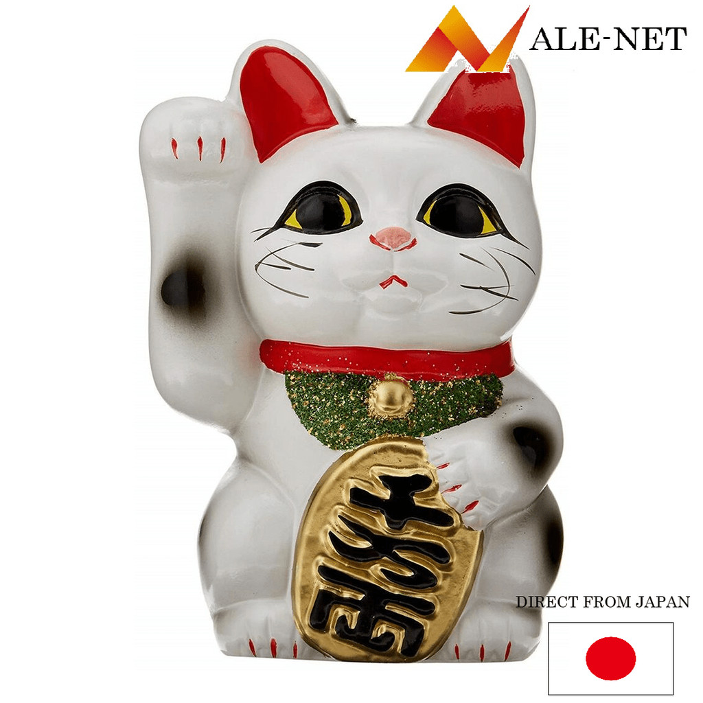 ALE-NET Beckoning Cat, fortuna, branca de Lucky Beckoning, Oval Cat, 8, mão direita que traz dinheiro, Tokoname Ware, feita no Japão 【Direto do Japão】