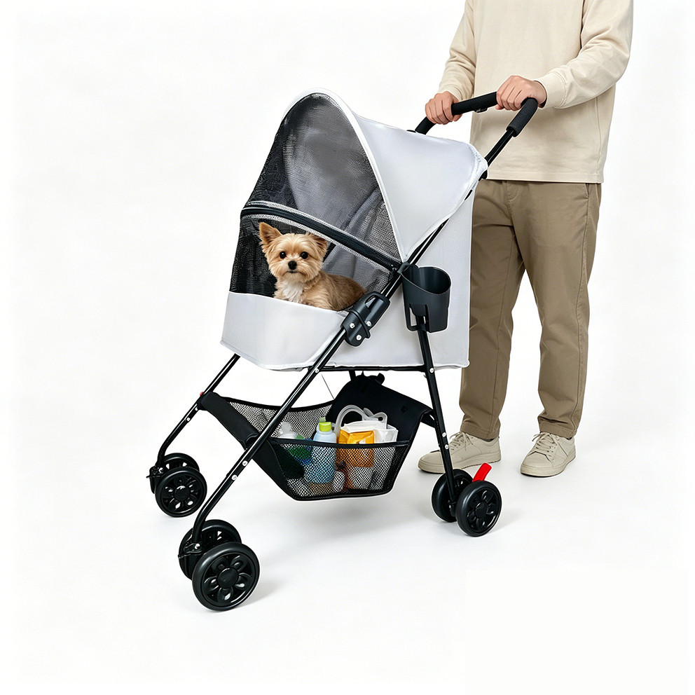 Carrinho de Passeio Pet Animal de Estimação Gato Cachorro Até 15kg Dobrável Transporte