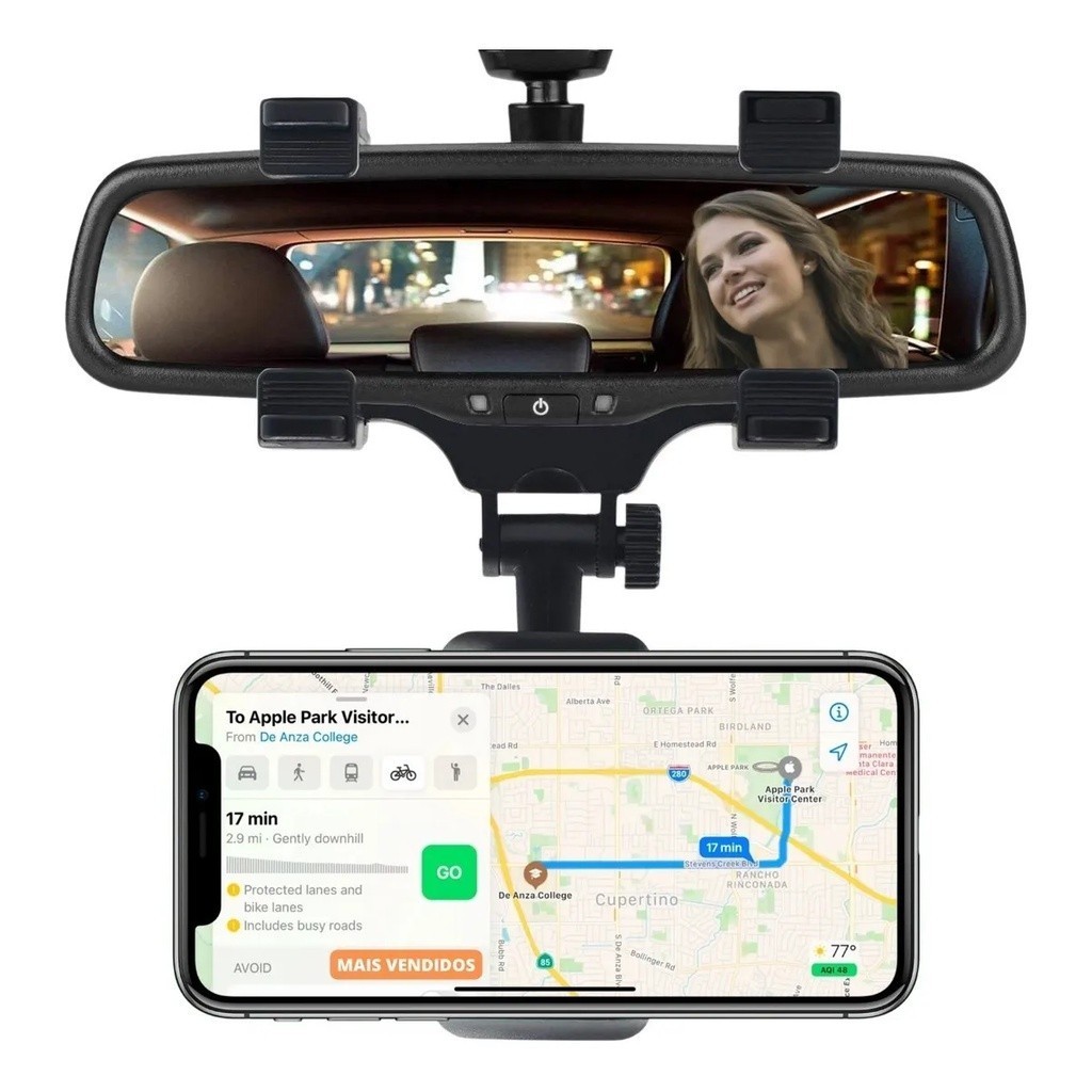 Suporte Celular Retrovisor Veicular Universal Automotivo articulavel 360