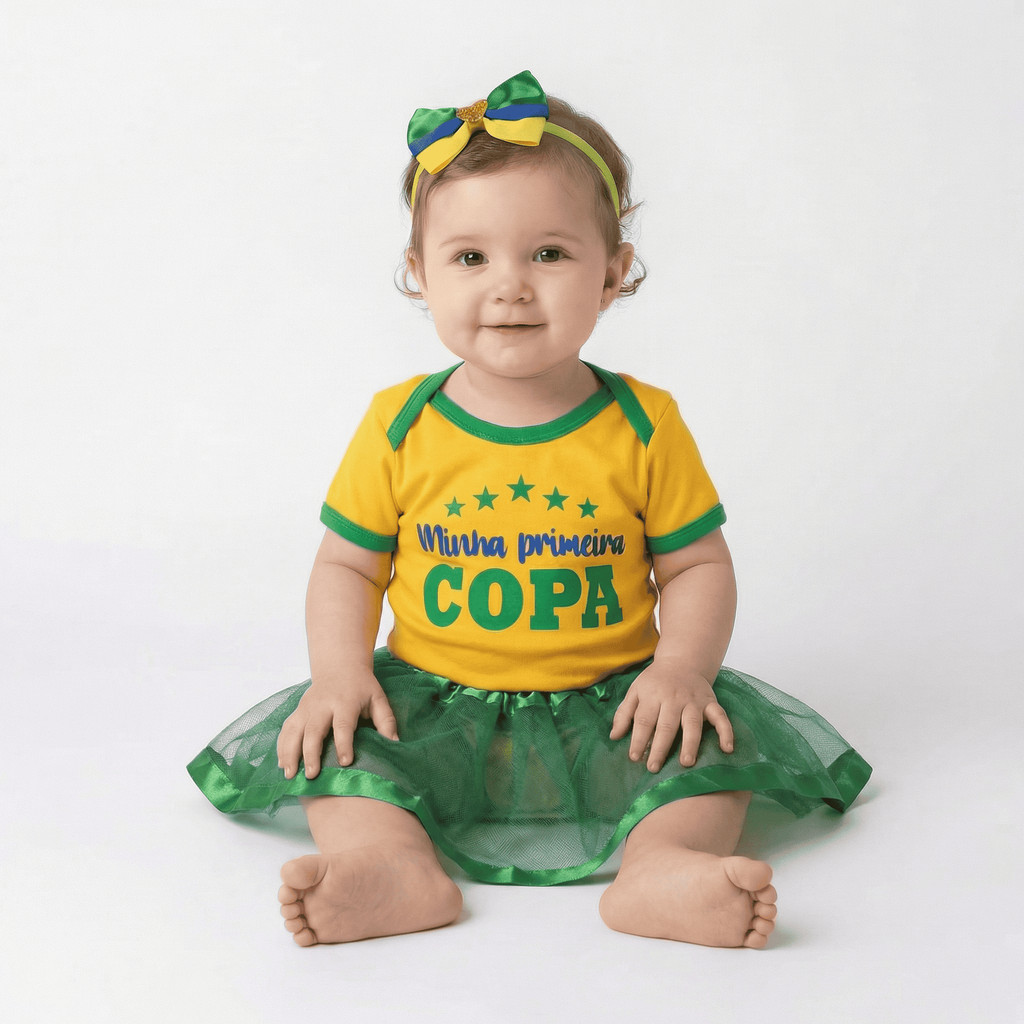 Body Bebe Menino Menina Infantil Estilo Torcedor Brasileiro Verde Amarelo Confortável Promoção