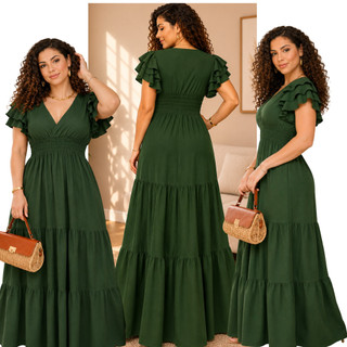 Vestido Feminino Longo Saia 3 Maria Manga com Babado Festa Formatura Fardamento Evangélic…