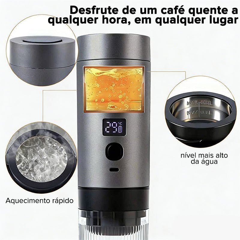 Máquina de Café Portátil 3 em 1 Bateria Recarregável Alta Pressão Espresso Compacta
