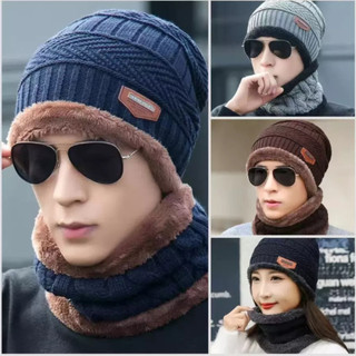 KIT Conjunto Touca Gorro Cachecol Flexível + Quente Para Inverno / Masculino / Mulheres Moda