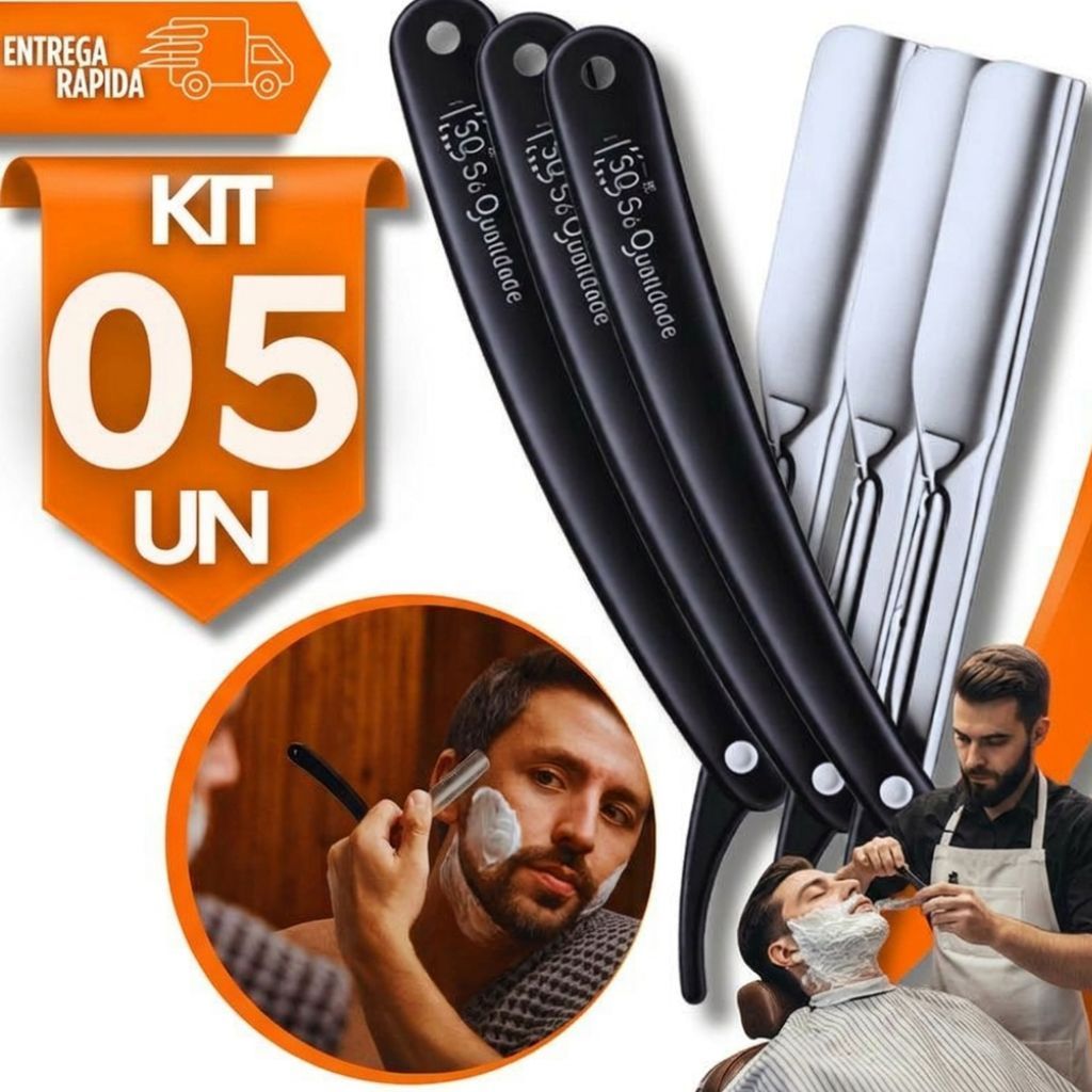 kit de Navalhete  Plástico cabo Inox Leve Destreza Barbear Barbearia Cabeleireiro Navalha Utilidades