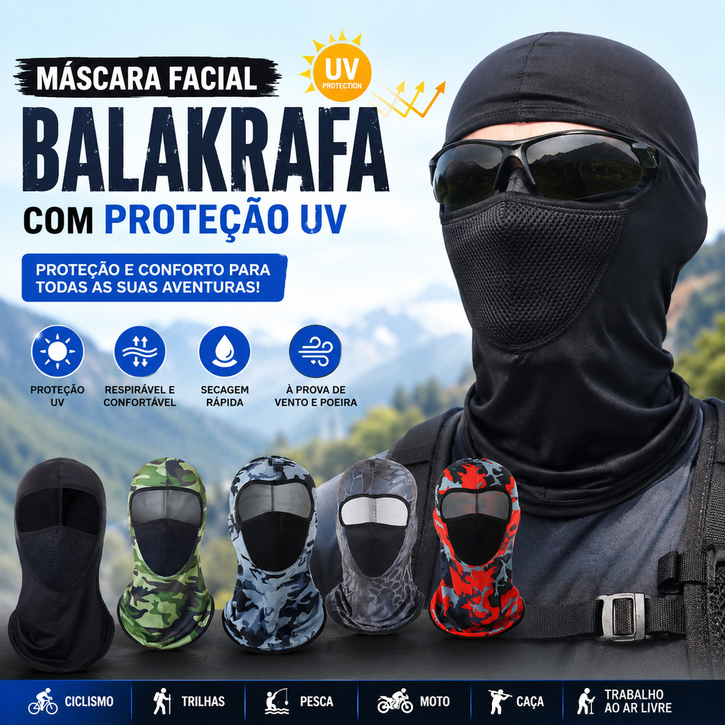 Balaclava  Facial UV Respirável para Moto, Pesca e Esportes