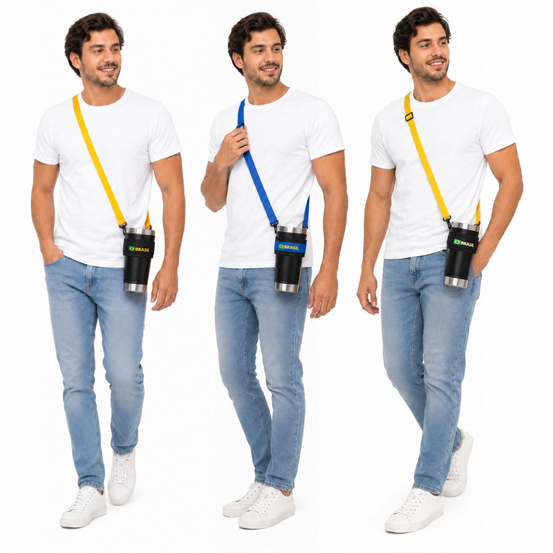 Correia Tirante Porta Copo Para Copo Térmico Brasil Com Bandeira Ajustável Universal
