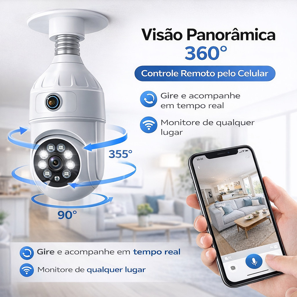 Câmera de Segurança IP WiFi Full HD com 2 Lentes Visão Noturna e Microfone