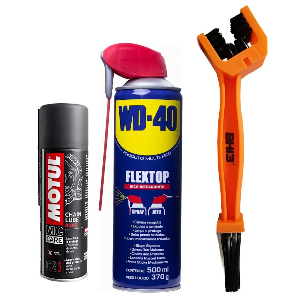 KIT WD-40 500ml + ESCOVA + MOTUL MC CARE C2 PLUS