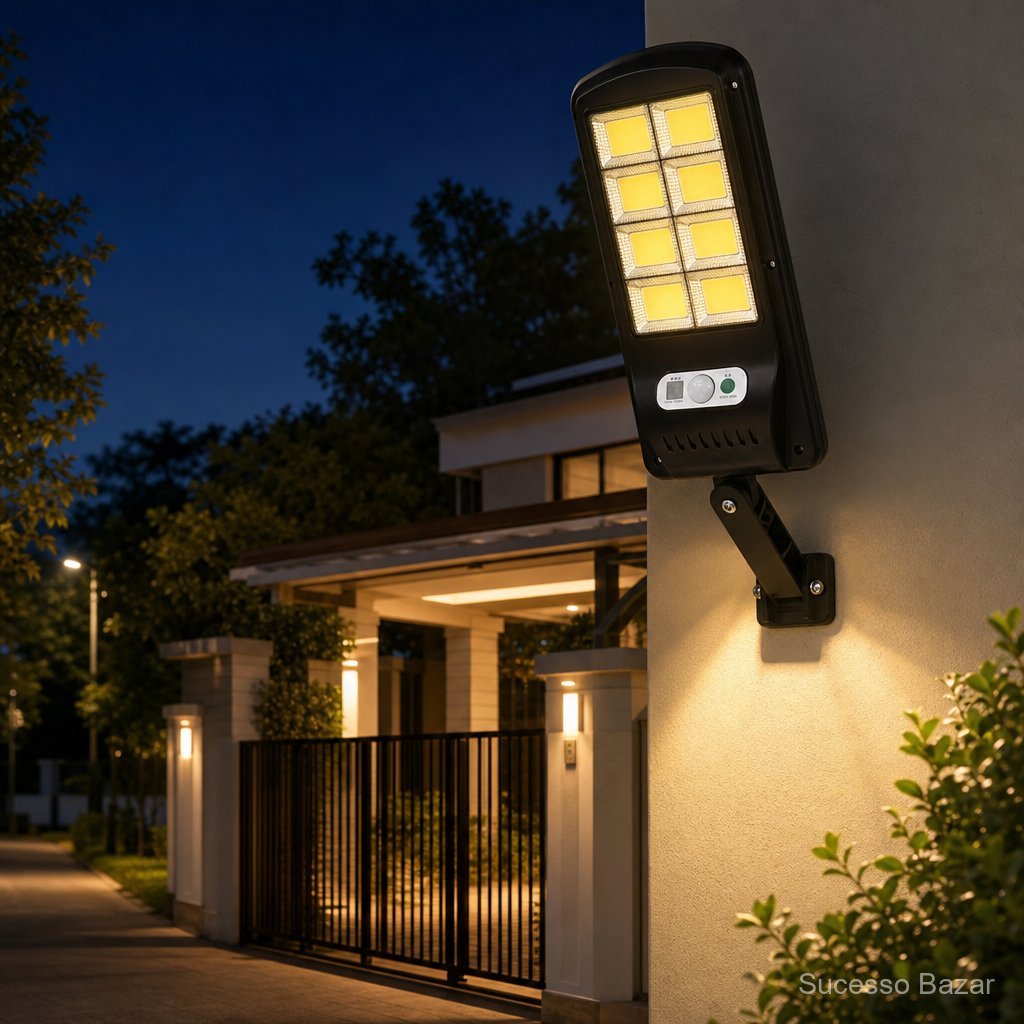 Luminária Solar Led 100W Mini Refletor Poste Cob Sensor de Presença Prova D'Água Potente