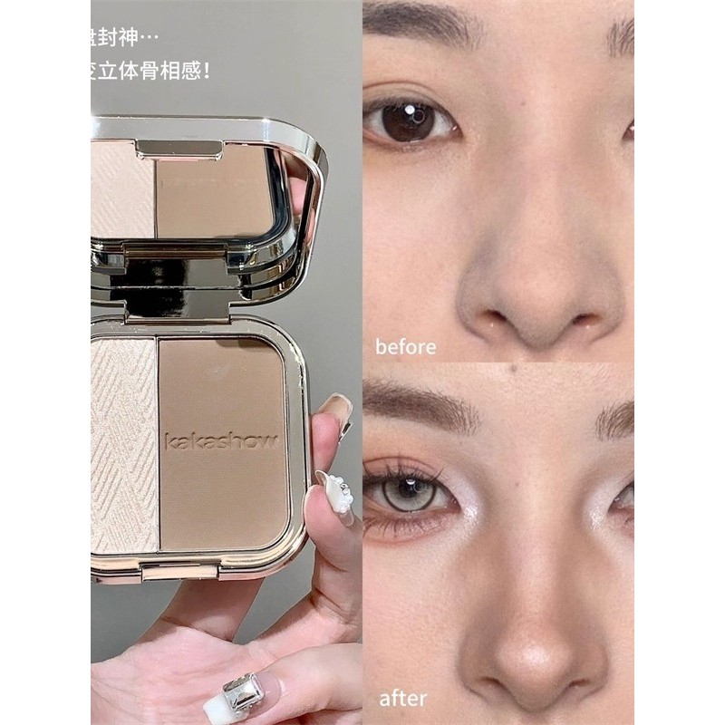 Paleta de contorno com destaque de duas cores, sombra de nariz, silhueta, destaque facial, perolado, fino, piscante, ren