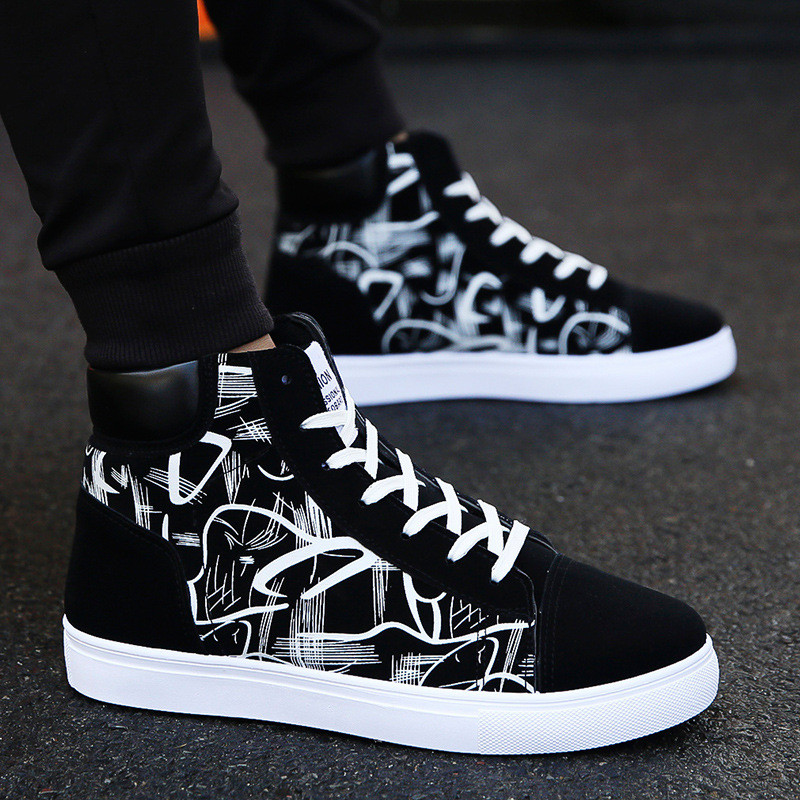 Sapatos de cano alto masculinos sapatos de lona sapatos casuais na moda tênis juvenis K52