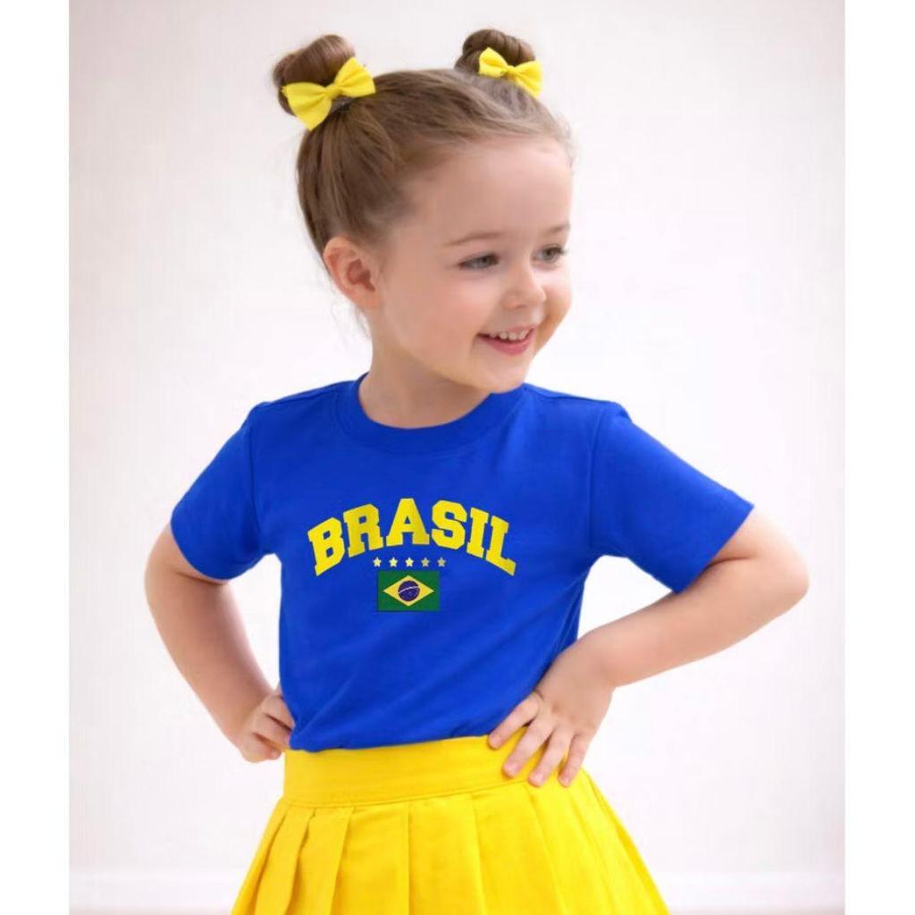 Camiseta Tshirt Brasil Infantil BANDEIRA Verde/Amarelo Algodão Copa do Mundo Estampa do Brasil Look Brasileiro Blusa
