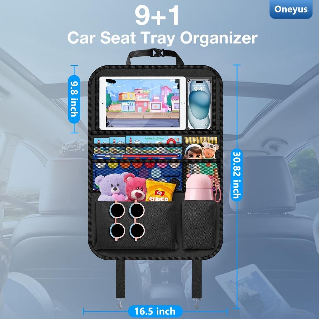 Organizador Do Banco Traseiro Carro Com Bandeja De Mesa (2 Pacotes) 9 Bolsos De Armazenamento E Suporte Para Tablet , Ta