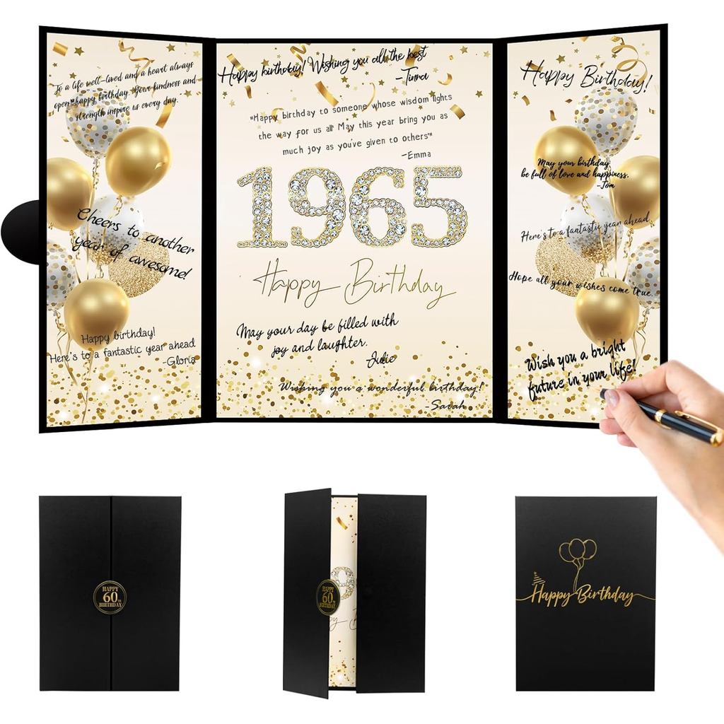 Black Gold 60th Birthday Decorations, Happy 60th Birthday Signature Guest Book for Men Women, Cheers to 60 Years Old Gif