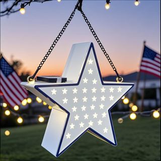 Lanterna Solar de Metal em Forma de Estrela para Decoração de Jardim Externo, Pátio, Quintal, Árvore, Decorações Patriót