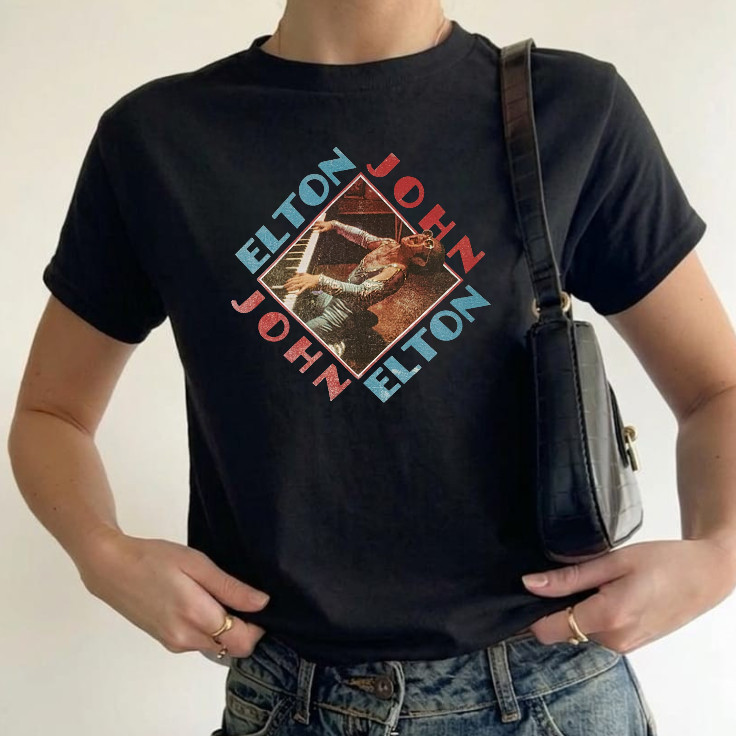 Camiseta Elton John Piano Diamond White Ringer Show Cantor Camisa 100% Algodão Rock