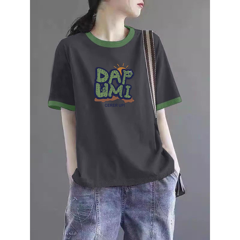Primeira linha marca contador exportação 100% algodão verão novo estilo contraste cor de manga curta camiseta literária