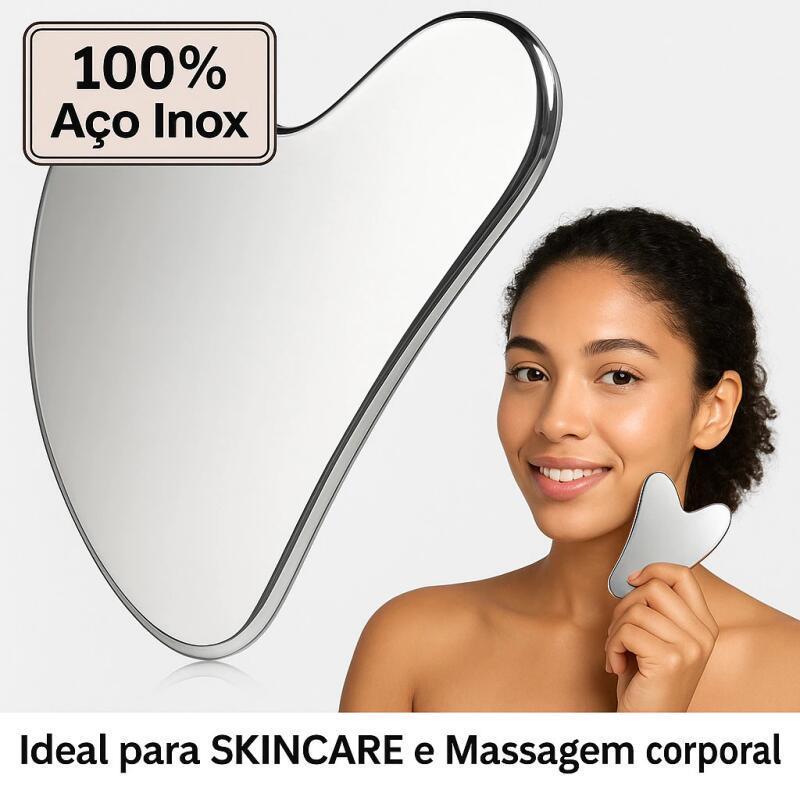 Placa Massageadora de Pedra Natural Jade Gua Sha Skincare e Drenagem Com Capa