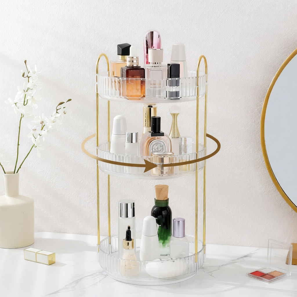 Organizador de Maquiagem Giratório 360° Suporte Multiuso 2/3 Andares Cosméticos e Perfumes