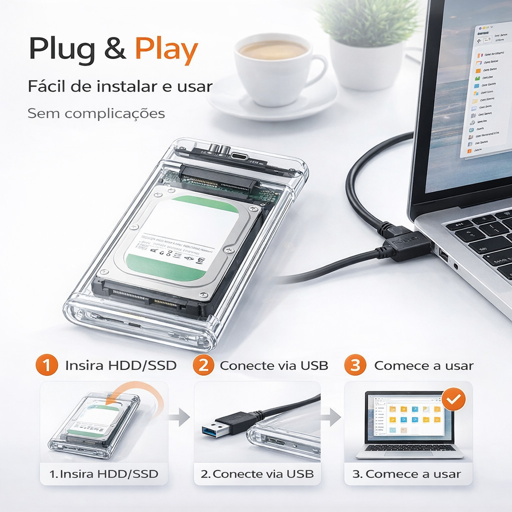 Kit 2 Case HD Externo 2.5 USB 3.0 SATA III Transparente SSD HDD Enclosure Alta Velocidade UASP ANJGG BRASIL