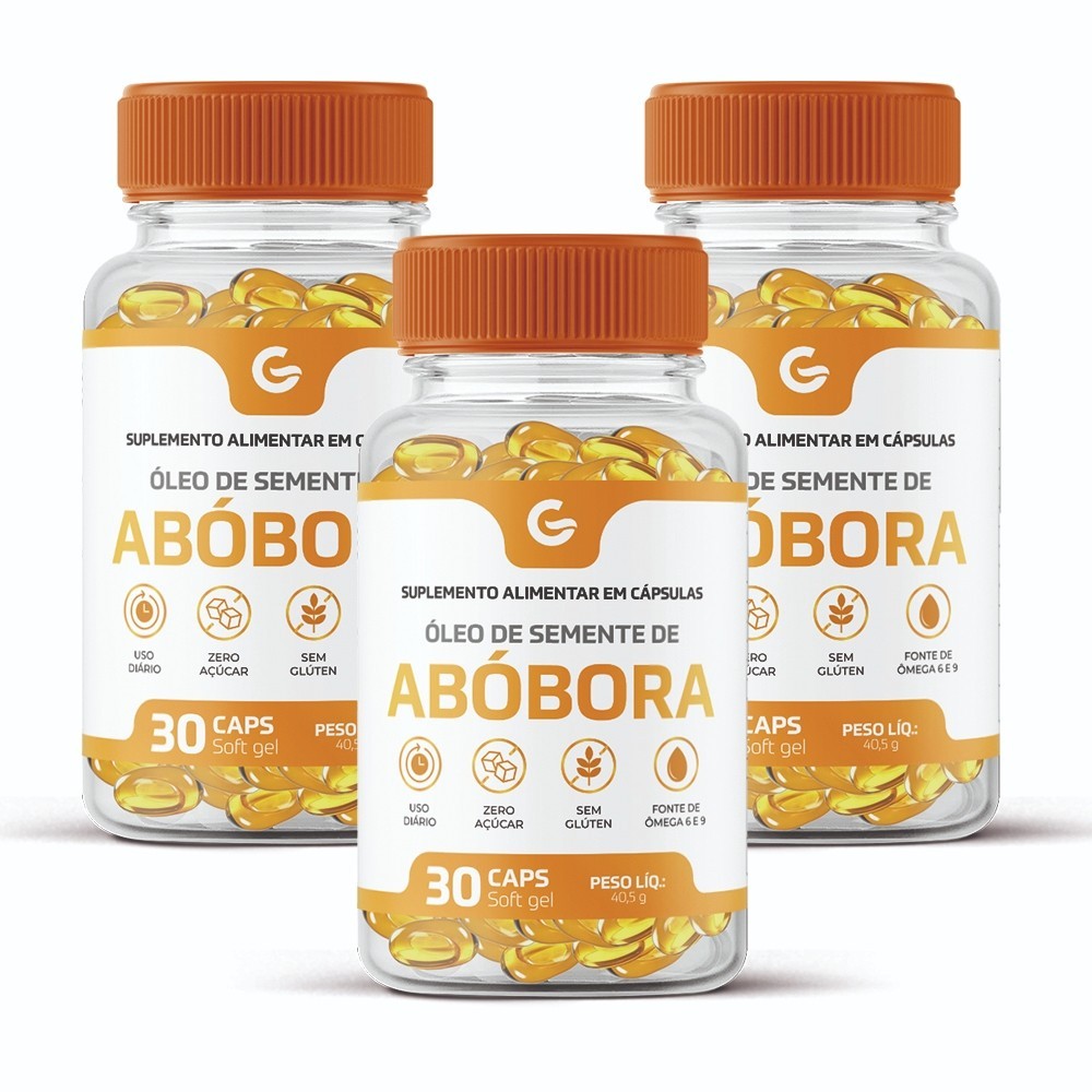 combo 3x Óleo de Semente de Abóbora 500mg | 90Cápsulas | Fonte de Ômega 6 e 9 | Zero Açúcar