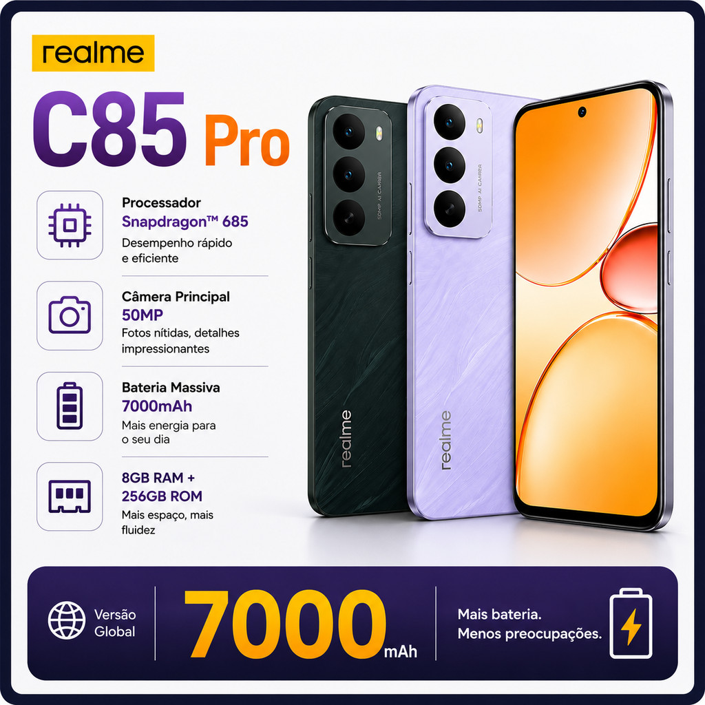 Smartphone Realme C85 Pro 256GB 8GB RAM Dual SIM NFC 7000mAh Tela 6.8"