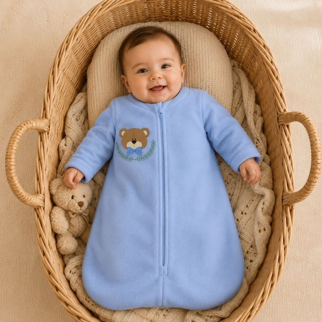 Saco de Dormir Casulo Inverno para Bebê Com Zíper Pijama Manga Longa para Menino ou Menina