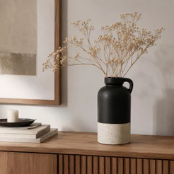 Vaso Cerâmica Preto Branco Minimalista para Arranjos e Decoração