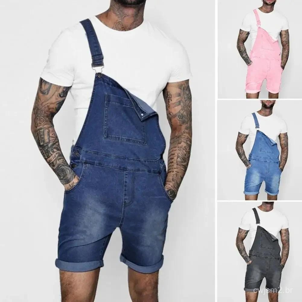 Macacão Curto de Jeans para o Verão, Shorts de Denim para Homens, Moda Hip Hop Streetwear, Jeans Plus Size 2025