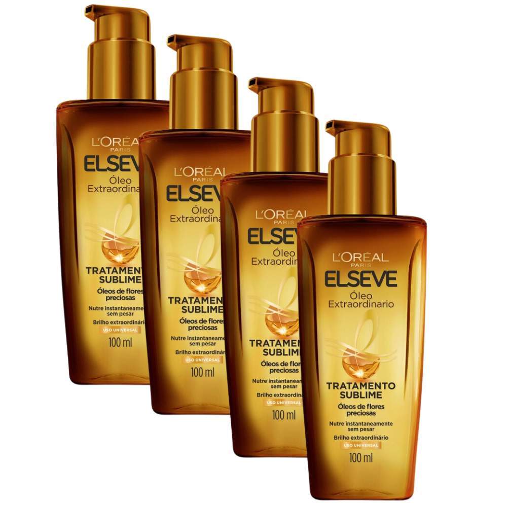 Kit 4 Óleo Extraordinário Tratamento Reconstrutor Elseve L'Oréal Paris 100ml