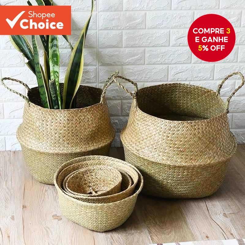 Cesta De Vime Seagrass Wickerwork Portátil Lavanderia Suja Armazenamento Jardim Decoração De Casa