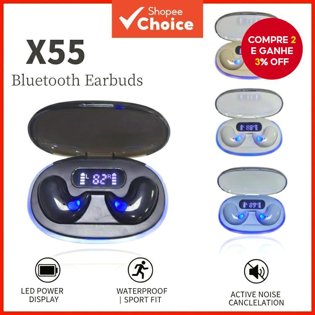 Fones de Ouvido X55 Bluetooth Sem Fio 5.4, Display LED, Estéreo Hi-fi, À Prova D'Água, Cancelamento de Ruído, Graves