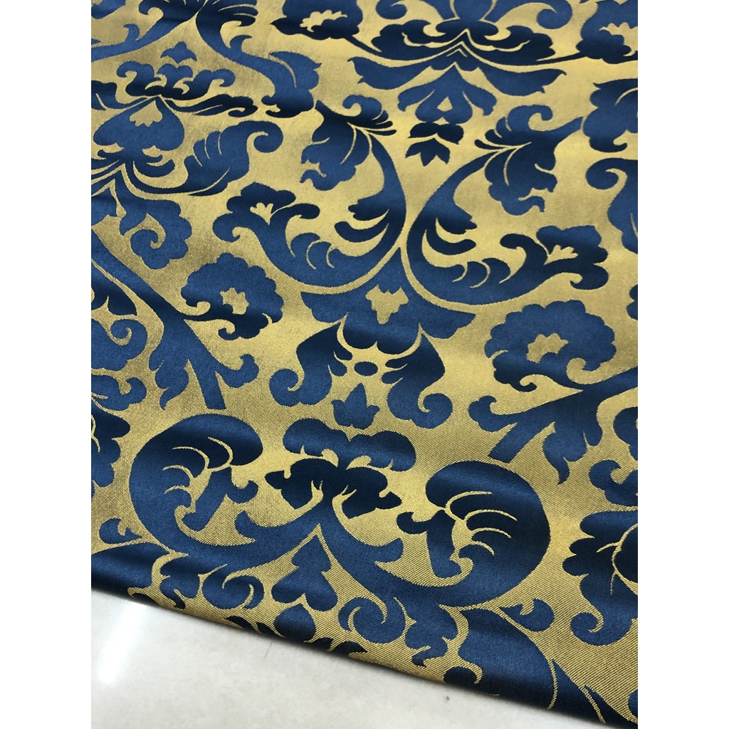 Fino estilo clássico azul ouro AB lado Jacquard ligeiramente cetim roupas tecido Retro Hanfu saia Design tecido