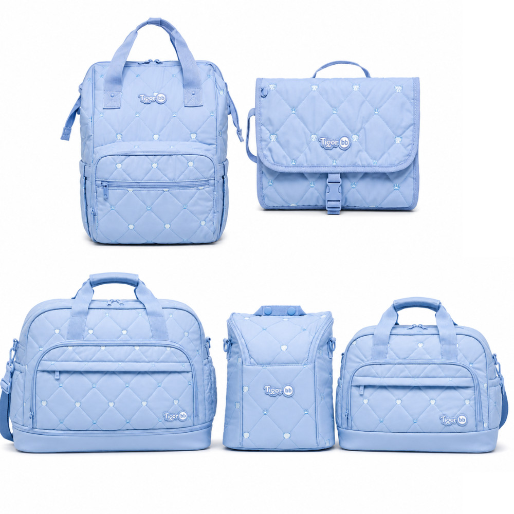 KIT BOLSA MATERNIDADE MÉDIA E GRANDE, MOCHILA ,BOLSA TÉRMICA + TROCADOR PORTÁTIL TIGOR  - PACIFIC