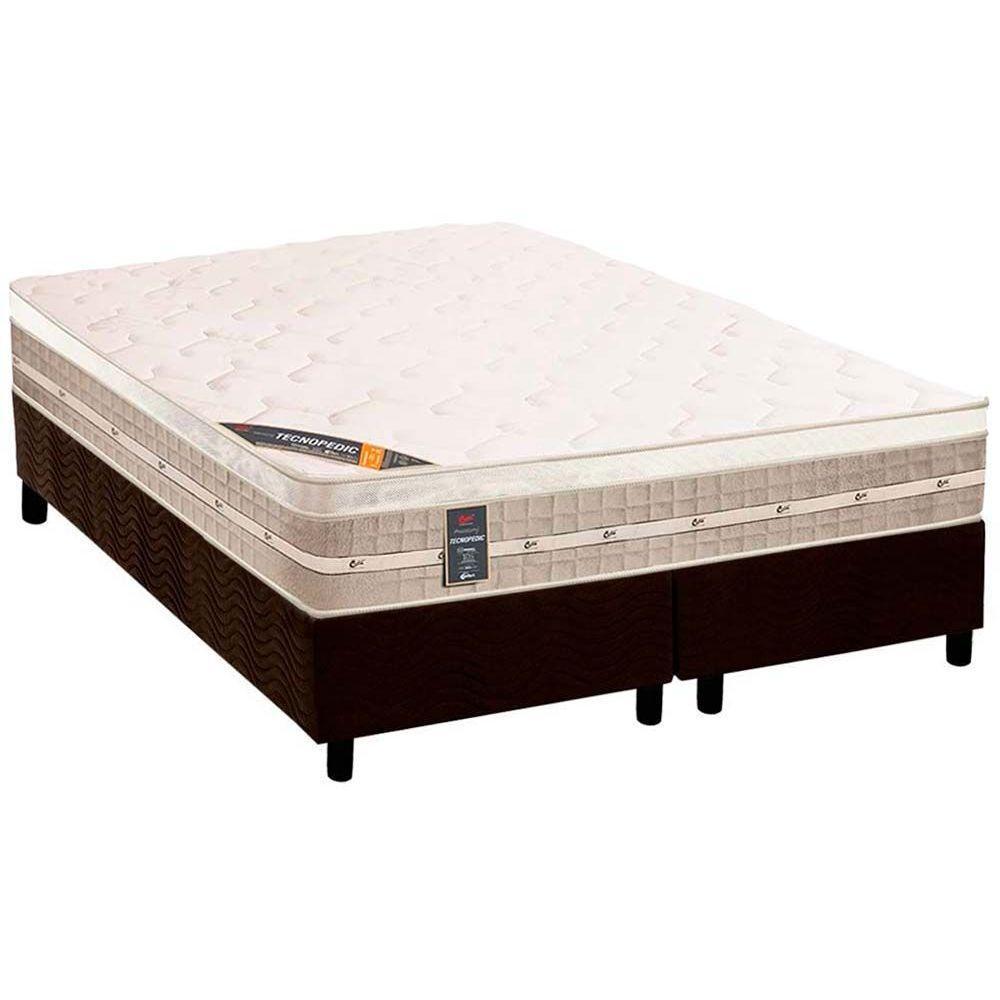 Conjunto Box Queen: Colchão Molas Castor Tecnopedic Premium + Base CRC Suede Brown(158x198)