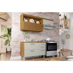 Cozinha Modulada Completa Princesa 2 Peças (1Aéreo+1Balcão) C2P45 Freijo/Off White - Nesher