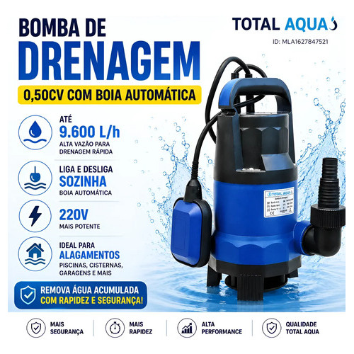 Bomba Drenagem Submersa 0,5cv 220v Com Boia Automática Altr Azul 220v