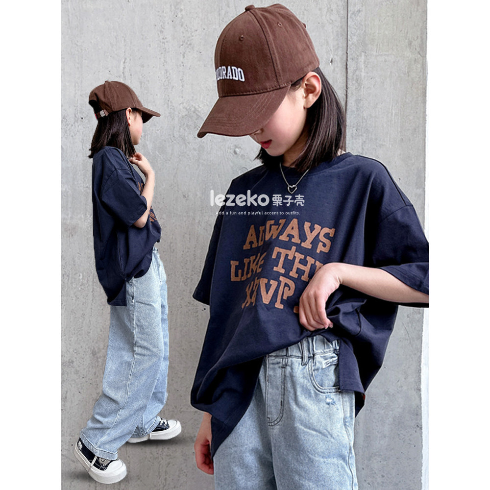 Meninos meninas camiseta de manga curta primavera verão versão coreana médio grande crianças puro algodão meia manga All