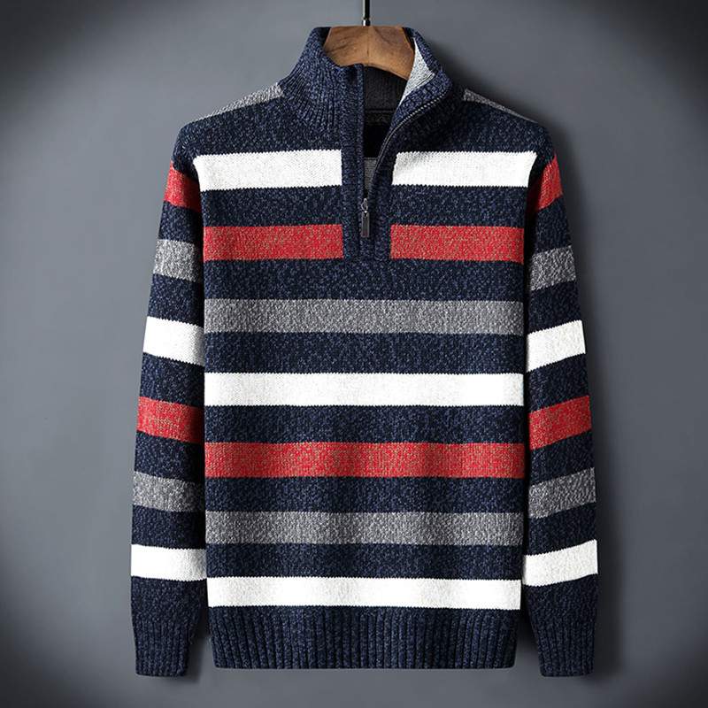 Genuíno de alta qualidade roupas de outono moda roupas masculinas meio alto zíper camisola masculina de malha camisa de